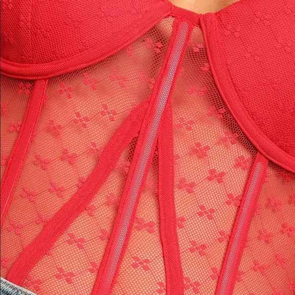 NEW Red Mesh Corset Bodysuit - Picture 6 of 6